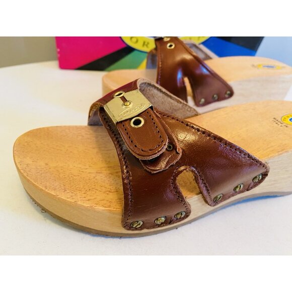 Dr Scholls Women Size 6 M Wood Exercise Clog Sandal Brown Leather Slide Shoe New - Picture 7 of 11